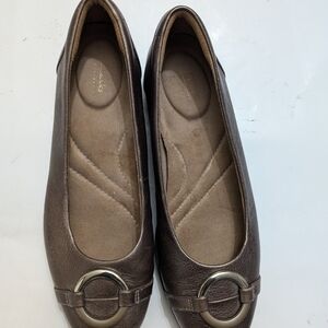 Clarks Brown Leather Loafers with Silver Ring